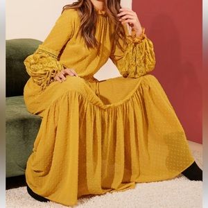 NWT Mustard swiss dot maxi